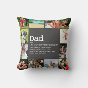 Custom Dad Definition Photo Collage Grey Throw Pillow