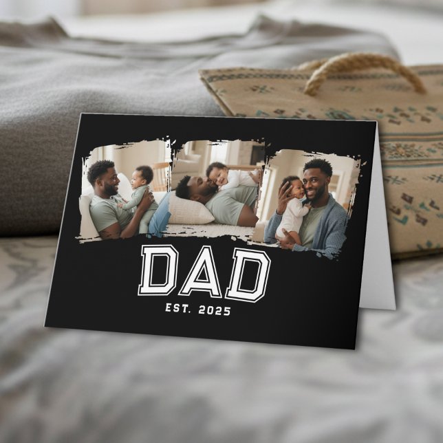 Custom Dad Established 1st Father's Day 3 Photo Card (Creator Uploaded)