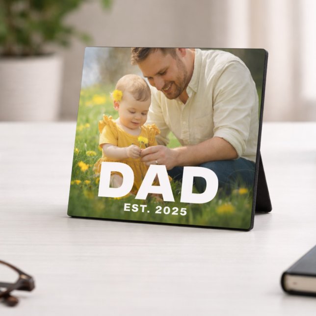 Custom Dad Established Bold Modern Photo Plaque (Creator Uploaded)