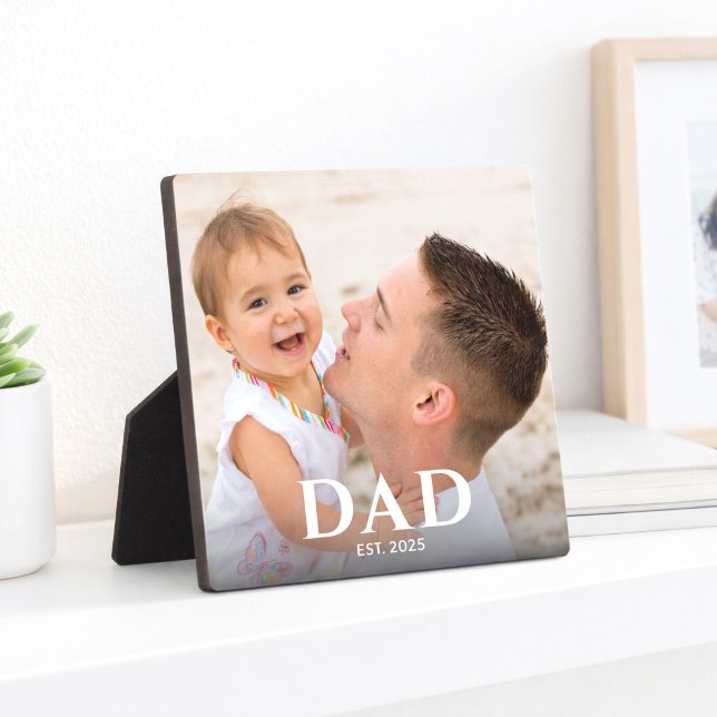 Custom Dad Established Modern Photo Plaque (Creator Uploaded)