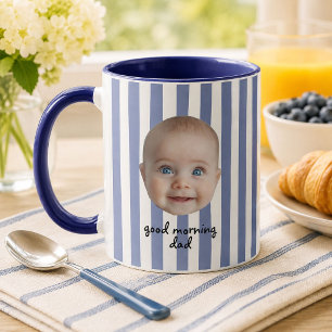 Custom Dad Father's Day Baby Photo Face Blue Mug