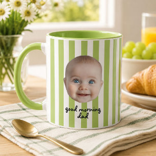 Custom Dad Father's Day Baby Photo Face Green Mug