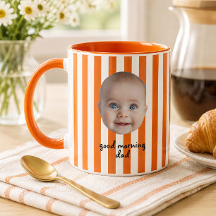 Custom Dad Father's Day Baby Photo Face Orange Mug