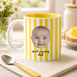 Custom Dad Father's Day Baby Photo Face Yellow Two-Tone Coffee Mug