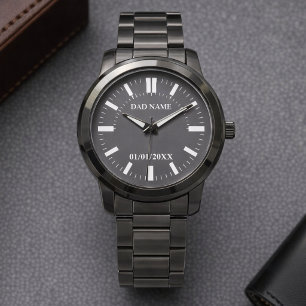 Custom Dad Name and Date Personalized Gunmetal Watch