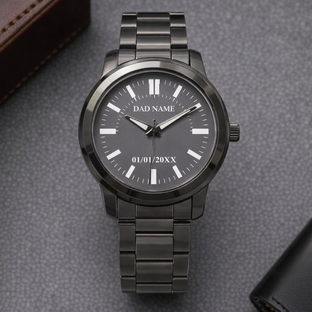 Custom Dad Name and Date Personalized Gunmetal  Watch (Creator Uploaded)