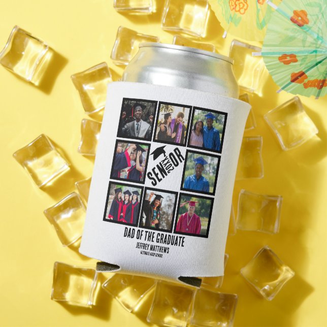 Custom Dad of the Senior graduate 8 Photo Collage Can Cooler (In Situ Summer)