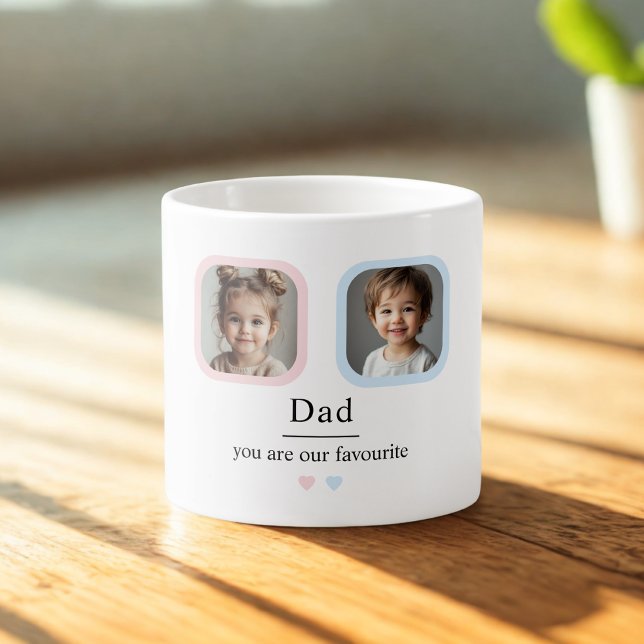 Custom Dad with 2 Kids Photos Gift Espresso Cup (Creator Uploaded)