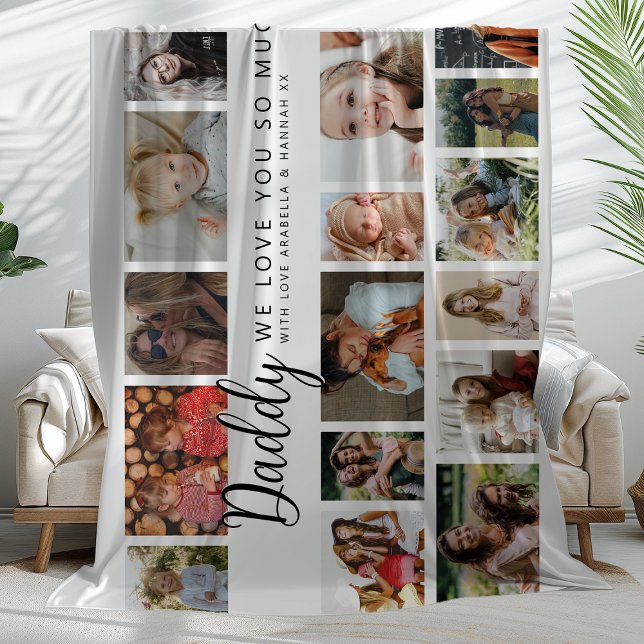Custom Daddy 18 Photo Collage Fleece Blanket (Creator Uploaded)