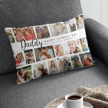 Custom Daddy 18 Photo Collage Lumbar Pillow<br><div class="desc">Discover our photo-centric scatter cushion, an ideal gift for all the fathers in your life. Perfect for birthdays or Father's Day, these pillows allows you to feature 18 photos as a sentimental keepsake. Emblazoned with a cheerful 'Happy Father's Day' text, you have the flexibility to change or delete the message...</div>