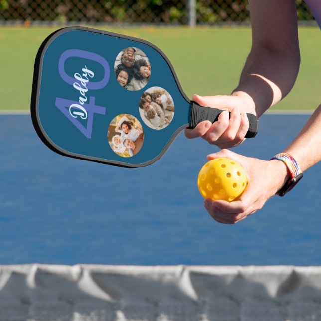 Custom Daddy 40th Birthday Modern 3 Photo Collage Pickleball Paddle (Insitu)