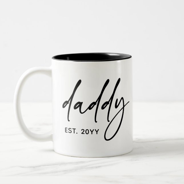 Custom Daddy Est | New Dad Elegant Typography Gift Two-Tone Coffee Mug (Left)