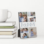 Custom Daddy Father's Day Kids Photo Collage Plaque<br><div class="desc">Create a sweet gift for a beloved dad with this six photo collage plaque. "DADDY" appears in the center in soft gray-blue lettering,  with your custom message and children's names overlaid.</div>