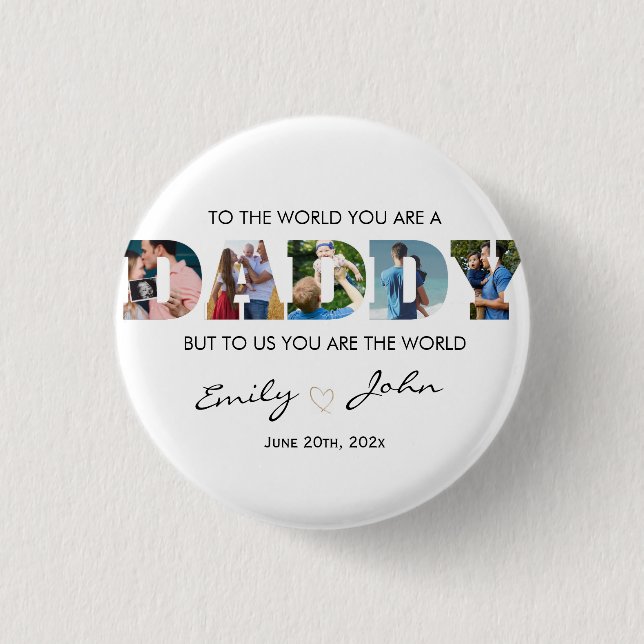  Custom Daddy Father's Day Photo Collage 1 Inch Round Button (Front)