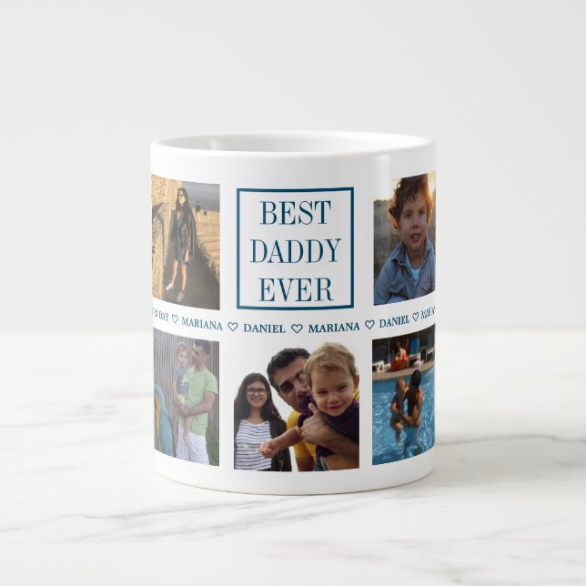 Custom Daddy Father's Day Photo Collage Large Coffee Mug (Front)