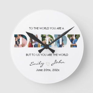  Custom Daddy Father's Day Photo Collage Round Clock
