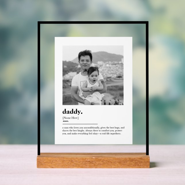 Custom Daddy Gift Dictionary Definition Photo Acrylic Sign (Neutral)