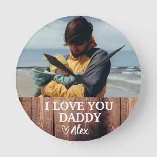 Custom Daddy Round Clock, I Love You Daddy Photo  Clock