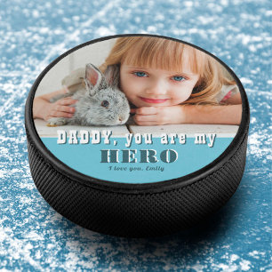 Custom Daddy you are my Hero Family Photo Hockey Puck