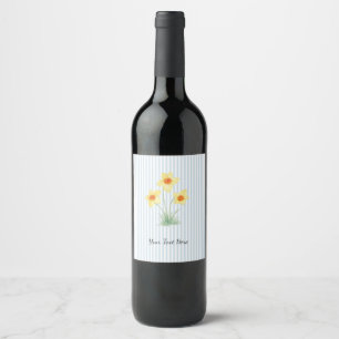 Custom Daffodil Flower Painting Blue Stripe Wine Label
