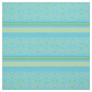 Custom Daffodils Stripes on Sky Blue Pattern Fabric