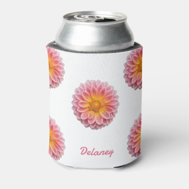 Custom Dahlia and Dew Drops Can Cooler (Can Back)