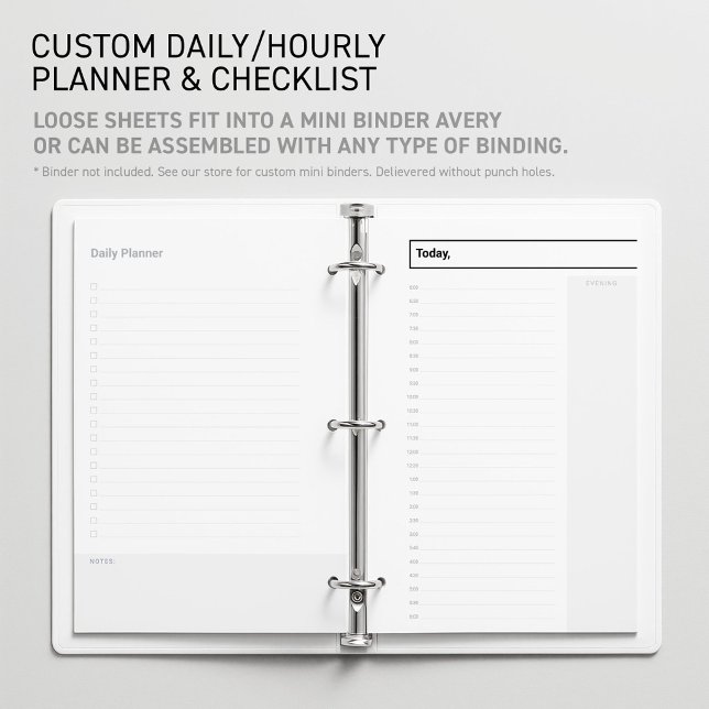Custom Daily Undated Planner Mini Binder Sheets Stationery (Editable Mini Binder Planner Insert Daily Undated Schedule Sheet for flexible Time Management Tool.)