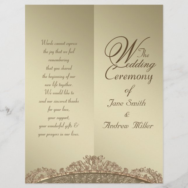 Custom damask gold Wedding Program Flyer Design (Front)