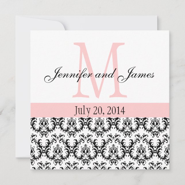 Custom Damask Monogram Wedding Invitation Pink (Front)