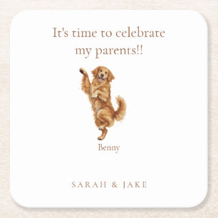 Custom Dancing Pet Wedding Square Paper Coaster