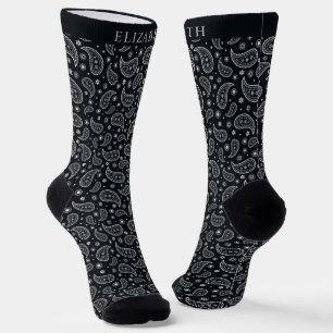 Custom Dark Black and White Paisley Pattern  Socks