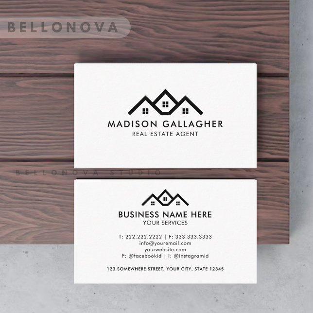 Custom Dark Black And White Real Estate Agent Business Card (Custom Dark Black And White Real Estate Agent Business Card)