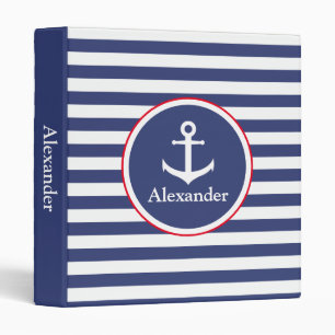 Custom Dark Blue and White Striped with Anchor Binder