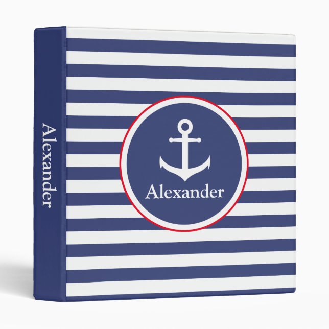 Custom Dark Blue and White Striped with Anchor Binder (Front/Spine)