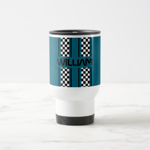 Custom Dark Blue Black Auto Race Stripe Travel Mug