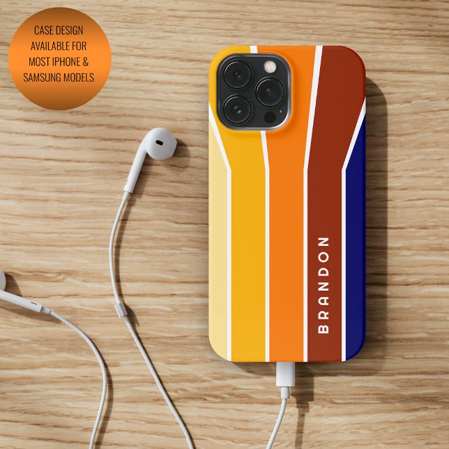 Custom Dark Blue Bold Red Orange White Stripes Case-Mate iPhone Case (Creator Uploaded)