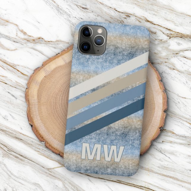 Custom Dark Blue Grey Taupe Brown Beige Stripes Case-Mate iPhone Case (Creator Uploaded)