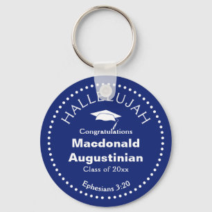 Custom Dark Blue HALLELUJAH Christian Graduate Keychain