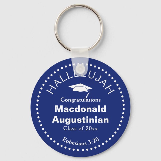 Custom Dark Blue HALLELUJAH Christian Graduate Keychain (Front)