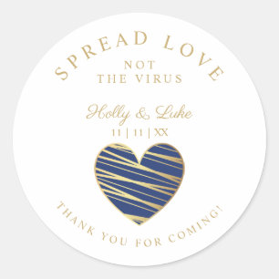 Custom Dark Blue Heart Wedding Sanitizer Hands Classic Round Sticker
