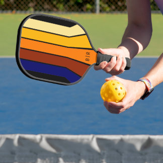 Custom Dark Blue Red Orange Yellow Mod Art Stripes Pickleball Paddle