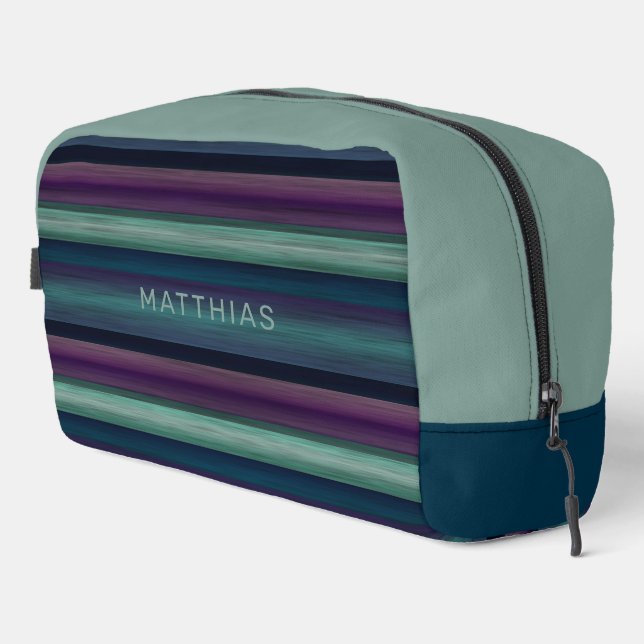 Custom Dark Blue Teal Green Black Purple Stripes Dopp Kit (Right Corner)