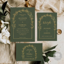 Custom Dark Bottle Green Gold Flowers Floral