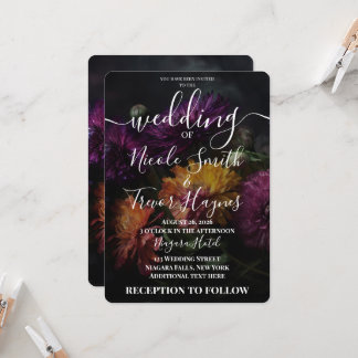 Custom Dark Colourful Flowers Wedding Invitation