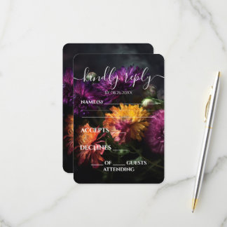 Custom Dark Colourful Flowers Wedding RSVP Card