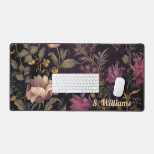 custom dark flower pattern desk mat
