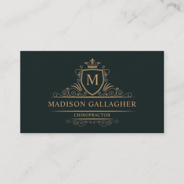 Custom Dark Forest Green Gold Solid Professional Business Card (Front)