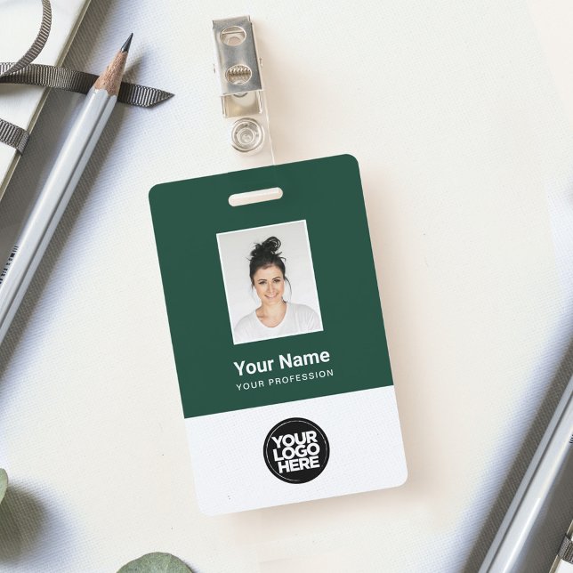 Custom Dark Green Employee Photo, Bar Code, Logo Badge (Creator Uploaded)