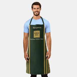 Custom Dark Green & Gold Stripe Apron