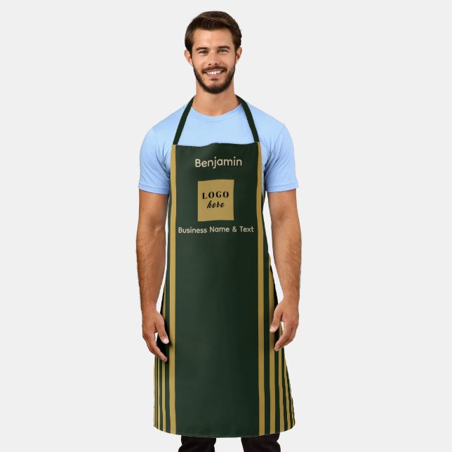 Custom Dark Green & Gold Stripe Apron (Worn)
